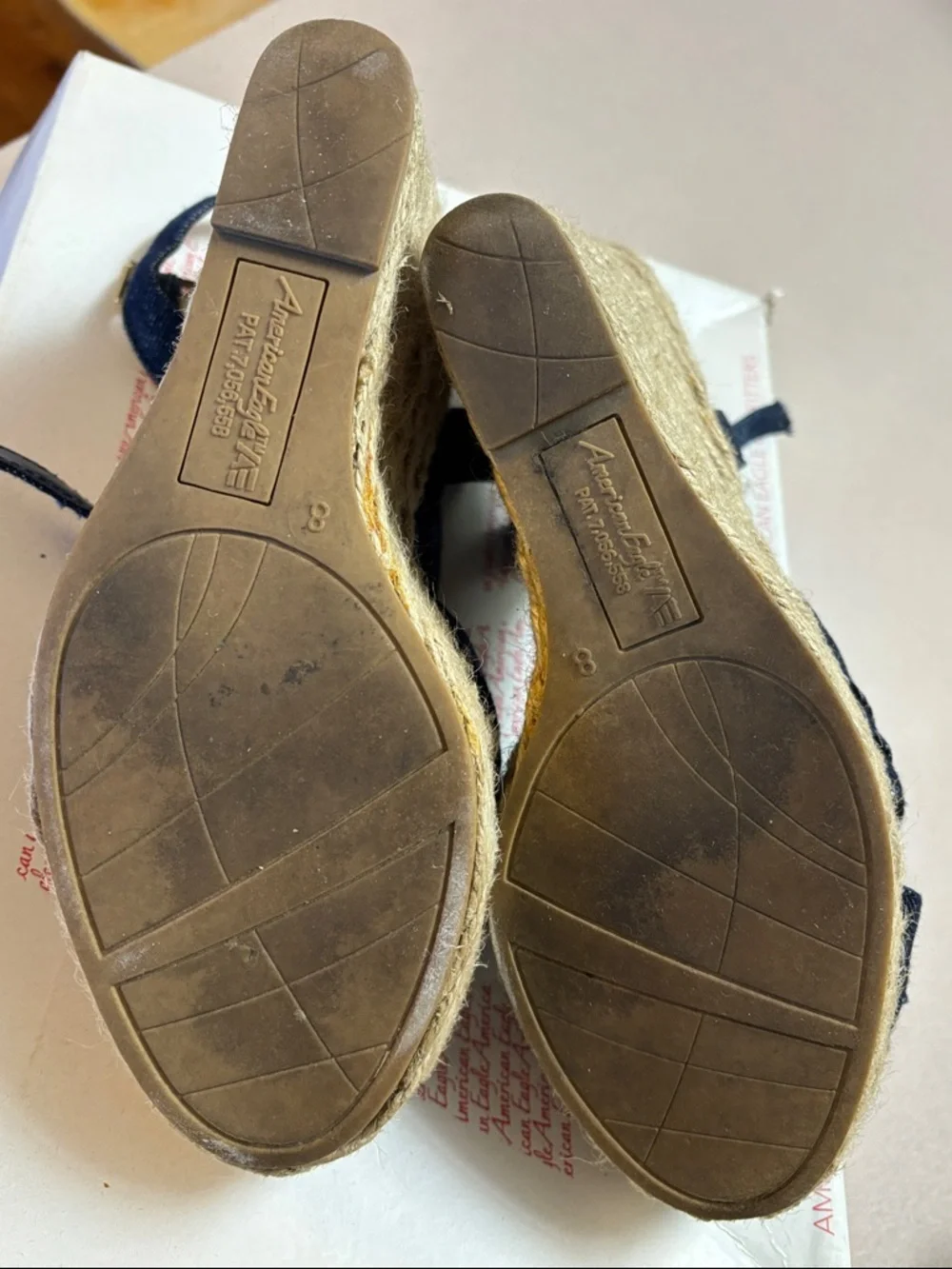 American Eagle Outfitters Dark Blue Denim Espadrille Wedge Sandals - Picture 5 of 7